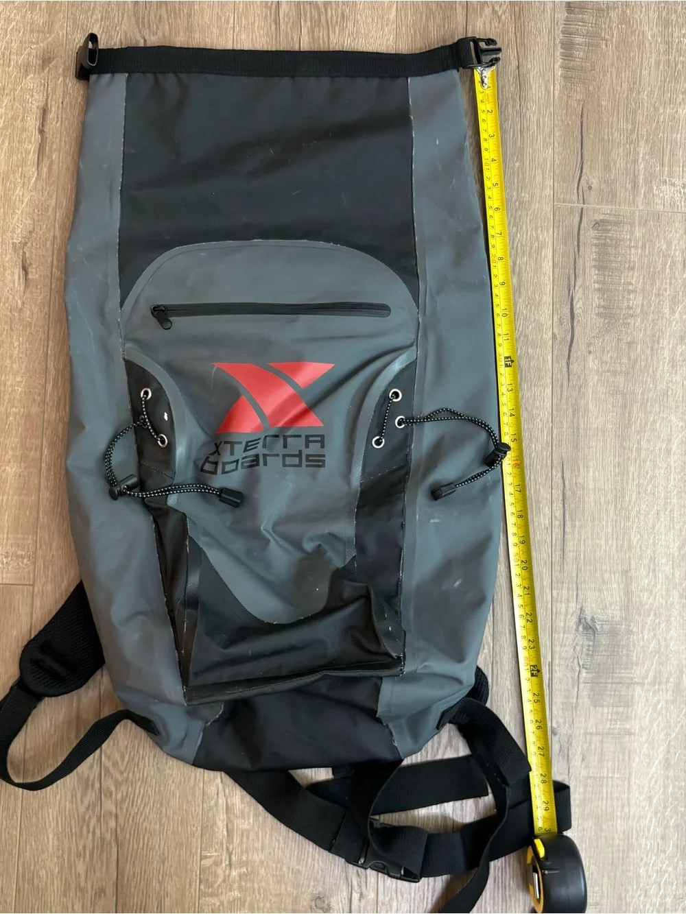 Men’s Gray & Black Waterproof Roll-Top Backpack with Red Logo